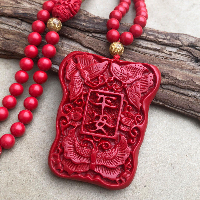 原色朱砂平安福到吊坠平安是福项链款吉祥如意护身复古文艺挂饰