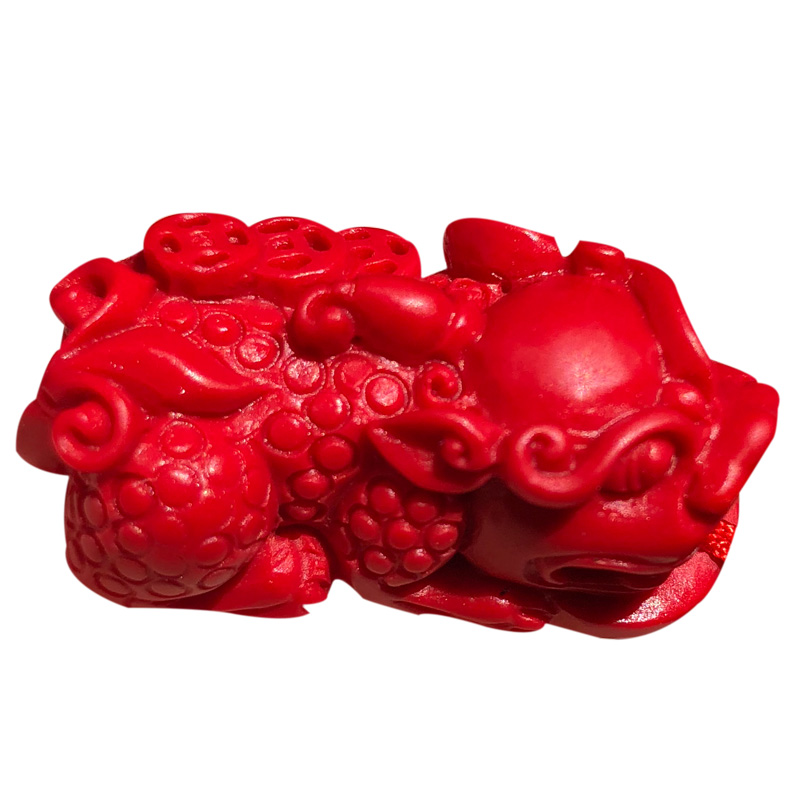 玉见美玉 天然台湾朱砂貔貅钥匙扣 立体皮丘背钱貔貅饰品汽车扣坠