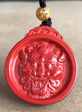 帝王红高含量朱砂兽头八卦项链挂件男女化不利雄狮吊坠随身抬头挂