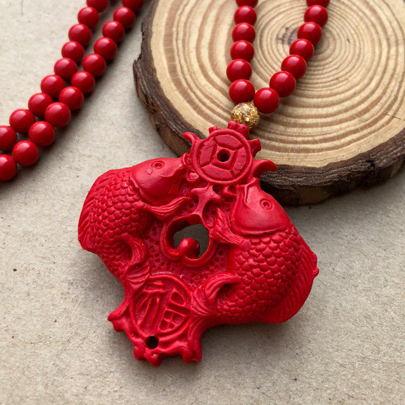 朱砂富贵平安吊坠 双鱼平安无事牌玉牌 连年有余随身转运挂坠牌子