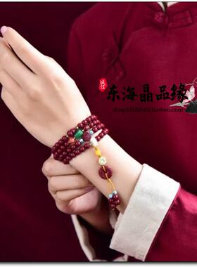 高含量朱砂手串紫金砂女四圈108佛珠手链复古民族风饰品毛衣链