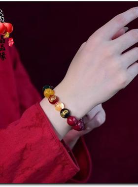 原矿高含量朱砂紫金砂手串招财本命年五路财神转运珠手链好运链