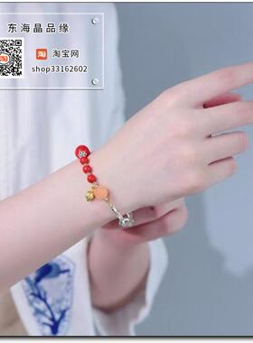 原矿高含量朱砂红砂水飞砂6-10毫米配花蕾手链单圈手串女款护身符