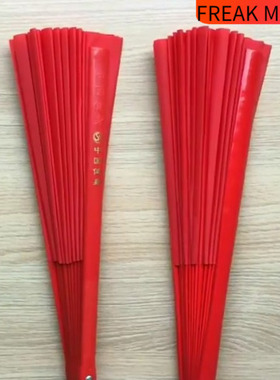 武术练功晨练表演红黄红色竹骨太极功夫潇洒色响扇扇子木兰扇