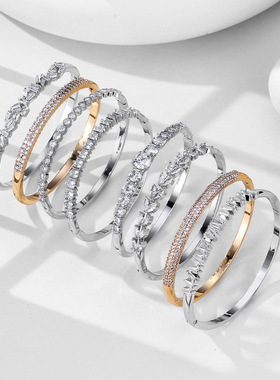 肯杰铜镀真金精美轻奢镶锆手镯时尚气质日常佩戴开口手镯特价