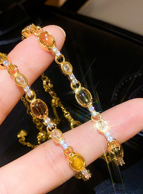 真金电镀椭圆形树脂串珠手链轻奢感手环小众设计时尚手饰