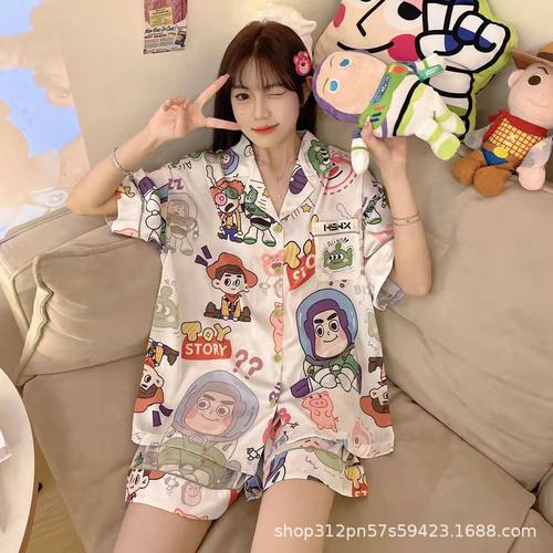 2024夏季新款睡衣女短袖短裤韩版宽松可外穿两件套家居服一件
