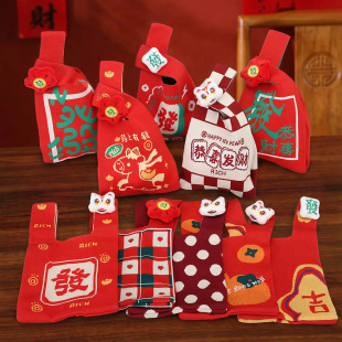 新年發字印花喜庆针织手提包大容量通勤收纳包国风伴手礼公司年会