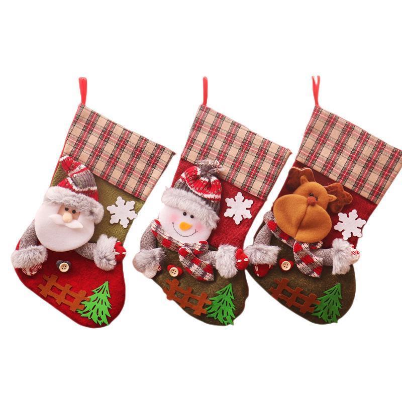 Large grid fence Christmas stocking gift bag圣诞袜儿童礼品袋
