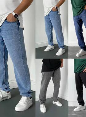 2023 simple jeans for men casual daily plain denim trousers
