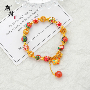 不掉色越南沙金十二月生辰花蝴蝶配珠手串手链小孔珠古法女百搭