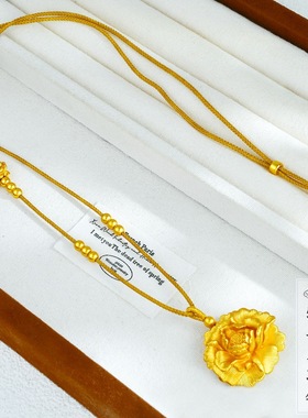 越南沙金时尚新款毛衣套链手工款錾刻立体牡丹花项链吊坠不掉色