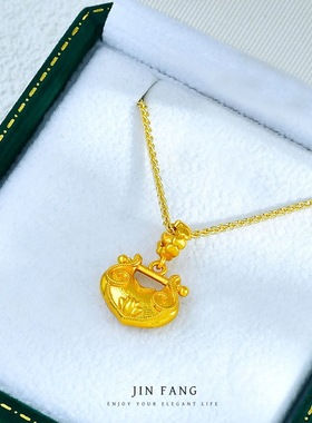 金店同款越南沙金吊坠莲花小锁包项链步步生莲毛衣链饰品配饰百搭