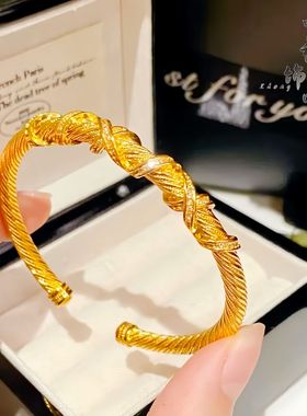 金店同款古法越南沙金生生不息编织手镯古法麻花扭纹手镯百搭时尚