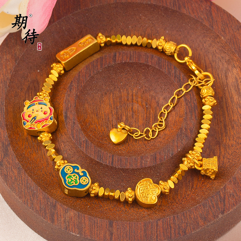 金店同款越南沙金珐琅彩日进斗金手链招财纳福时尚个性百搭手饰女