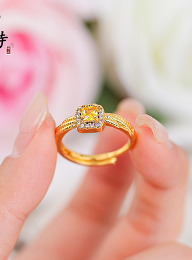 金店款越南沙金镶钻小方糖戒指精品麻花戒指女个性轻奢百搭不掉色