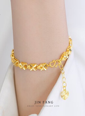 四叶草手链金店同款越南古法沙金幸运草手链时尚女手串不掉色百搭