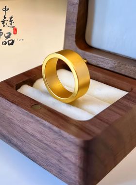 金店同款不掉色越南沙金古法传承素圈指环复古风平安无事宽面指环