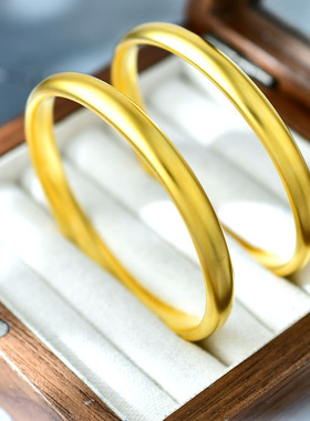 古法越南沙金素圈泥鳅背手镯新中式国风传承实心手环女手饰时尚款