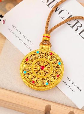 韦雪同款越南沙金镂空珐琅彩红绿八宝罗盘吊坠福运吉祥项链毛衣链