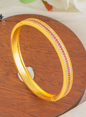 古法越南沙金不掉色欧美时尚潮流玫红双排钻卡扣手镯简约时尚百搭