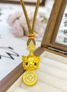韦雪同款古法越南沙金镶钻招财貔貅吊坠小众百搭项链毛衣链饰品