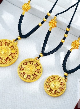 福字八宝罗盘越南沙金双面八瑞吉祥八宝罗盘吊坠女项链镂空毛衣链