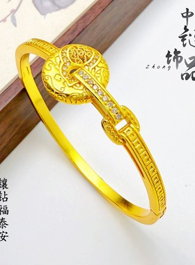 金店款古法越南沙金镶钻福泰安康葫芦卡扣手镯新中式镶钻葫芦手镯