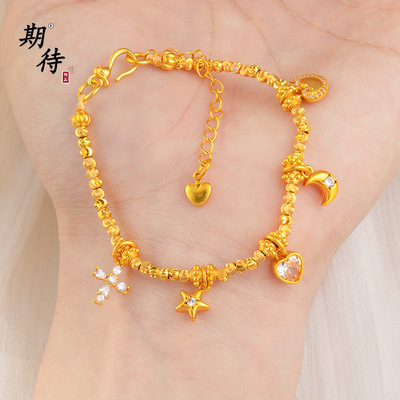 不掉色古法越南沙金999斜纹西瓜珠手串简约系十字架星系手链百搭