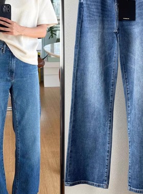 Mother 经典中蓝色高腰直筒长裤阔腿宽松牛仔裤女简约百搭