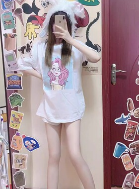 【T】十三白头像 098白色纯棉落肩T恤