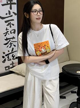 朝朝狐与秋天白色纯棉T恤
