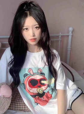 【T】熊起港火白色纯棉落肩T恤