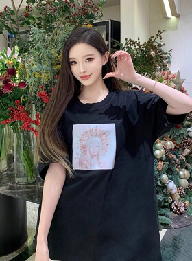之人族群-韶月黑色纯棉落肩T恤2