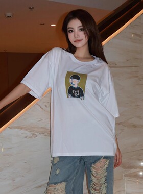 黄金时代-001纯棉白色落肩直喷春夏男女T恤