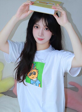 中华小橘猫#01760白色纯棉落肩T恤