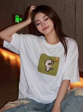 跳跳小僵尸 #004纯棉白色落肩直喷春夏男女T恤