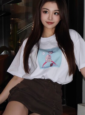 十三咦？演员01纯棉白色落肩直喷春夏男女短袖T恤