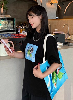 武侠港火熊系列-天外飞仙-翠舞满印斜纹绒竖款托特包