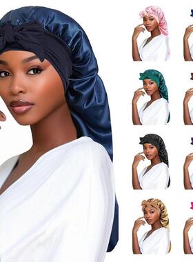 Women Bonnet Satin Sleeping Hat Long Tail Braid Hair Night S