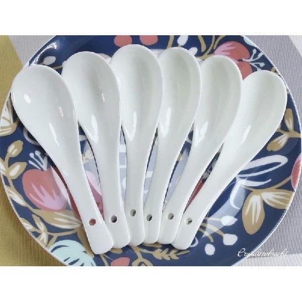 6pcs /set, White Bone China Soup Spoon, Ceramic Table
