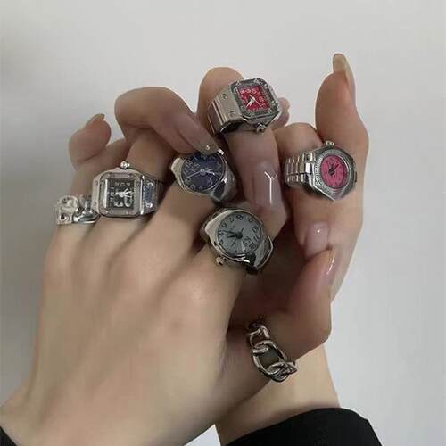 Vintage Rings Punk Elastic Sretchy Quartz Watch Rings for Wo