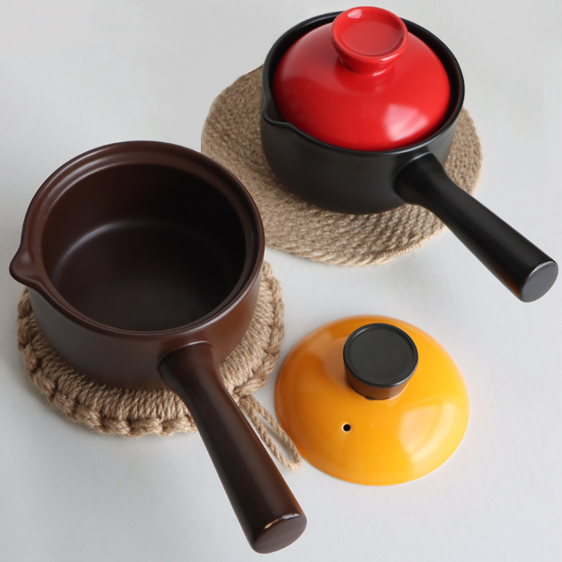 陶瓷奶锅无涂层长柄带盖一人食