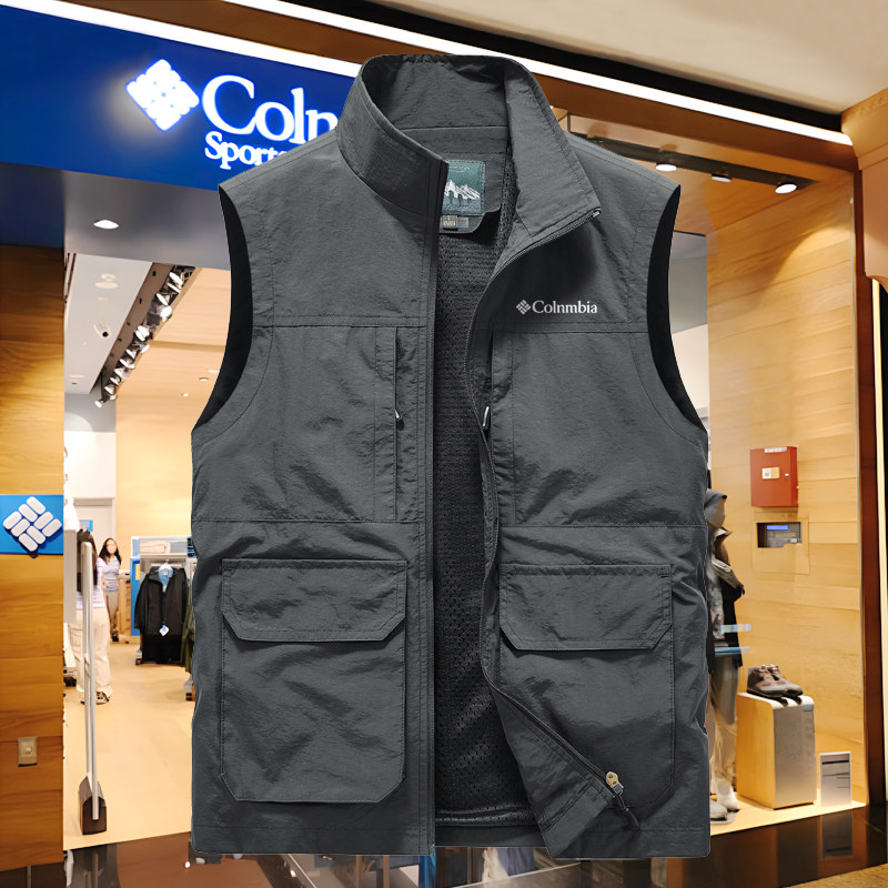 哥伦夏季马甲男士轻薄款背心休闲多口袋网眼透气坎肩马夹摄影外套