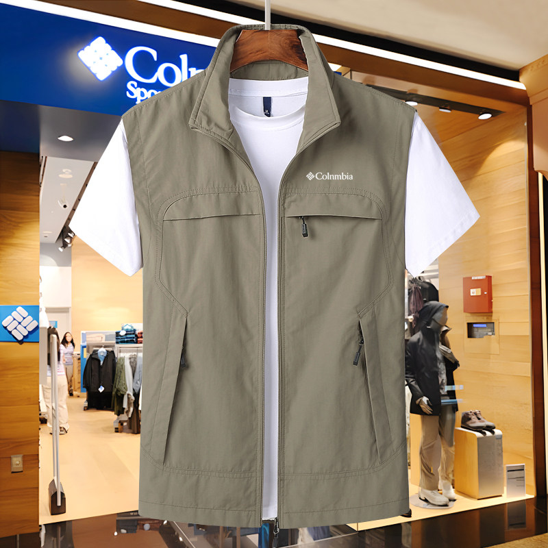 哥伦马甲男士夏季薄款休闲透气夹克速干背心坎肩立领马夹摄影外套