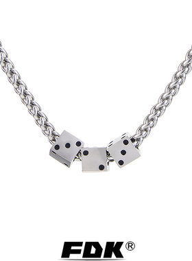 FDK骰子项链男生钛钢潮流男士吊坠十二星座情侣七夕送礼刻字定制