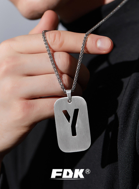 FDK 字母军牌情侣项链嘻哈潮牌男生男士高级感钛钢吊坠配饰小众