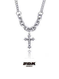 圣诞秋冬项链男款男士毛衣链嘻哈锆石十字架拼接古巴链高级感小众