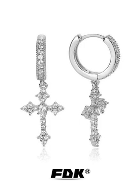 FDK十字架锆石耳钉男生男士2025新款爆款高级感百搭耳环个性潮流