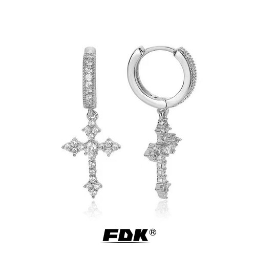耳钉2025新款爆款高级感耳钉十字架锆石嘻哈